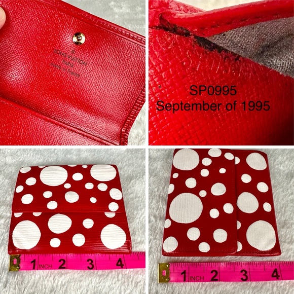 💯Louis Vuitton Red Epi Leather Trifold Wallet custom painted X Kusama dots 🔴⚪️ - Picture 13 of 15